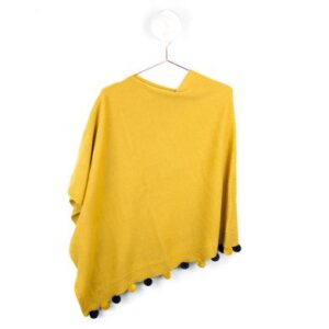 Mustard Poncho with Pom Poms