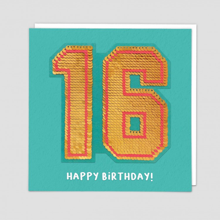 SQ57 Sequins 16th Birthday Card