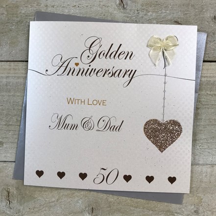 Mum & Dad Golden Wedding Anniversary Card - White Cotton LLA50M