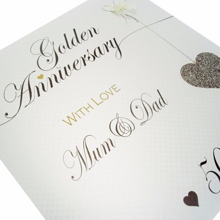 Mum & Dad Golden Wedding Anniversary Card - White Cotton LLA50M - Image 2