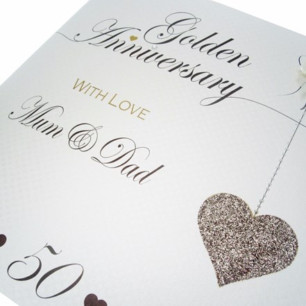 Mum & Dad Golden Wedding Anniversary Card - White Cotton LLA50M - Image 3