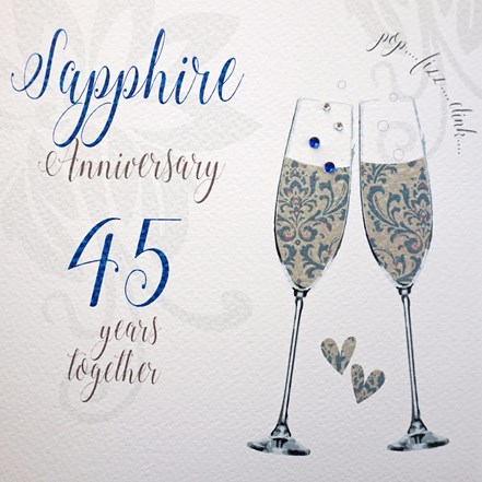 45th Sapphire Anniversary Card White Cotton – DT145 – HUGS & KISSES