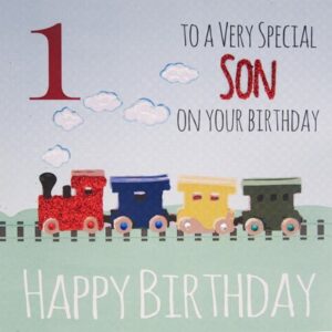 Son 1st Birthday Card - White Cotton G76