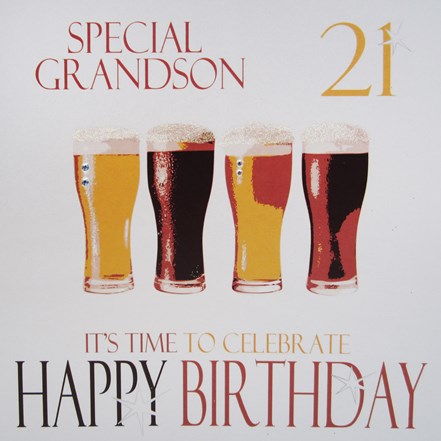 Grandson 21st Birthday Card - White Cotton NBGS21