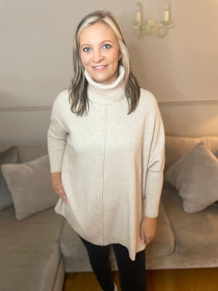 Chloe Oversized Cowl Neck Jumper - Khaki - Image 2
