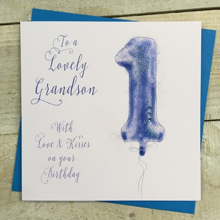 Grandson 1st Birthday Card - White Cotton XHB1gs