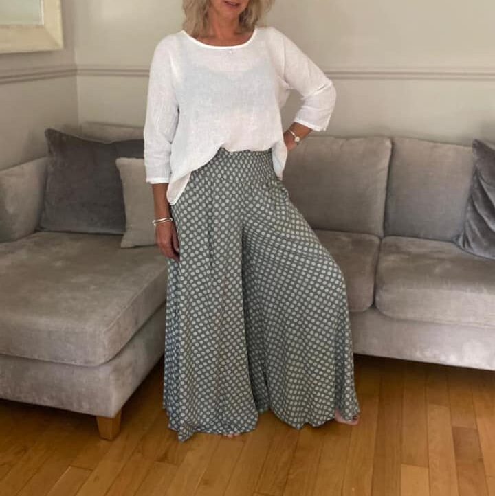 Serena Wide Leg Palazzo Trousers (Spot)- Khaki - Image 5