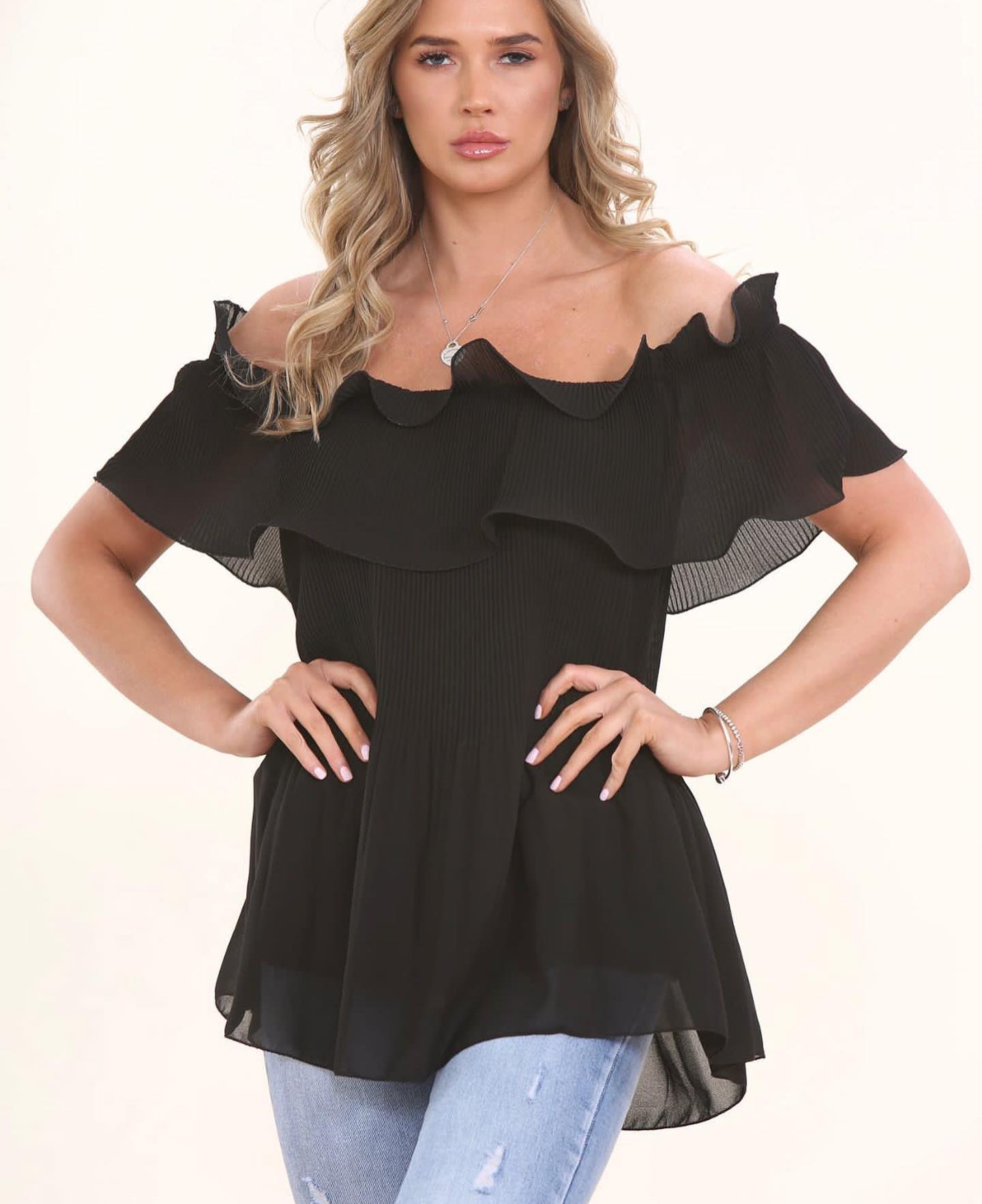 Isabella Ruffle Top - Black