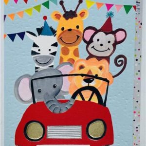 Paper Salad Animals in Car Birthday Card - HL1943