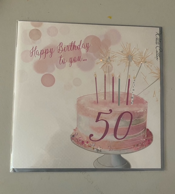 White Cotton 50th Birthday Card - XVN142-50