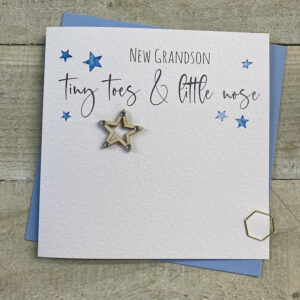 White Cotton Birth of Grandson Card S106