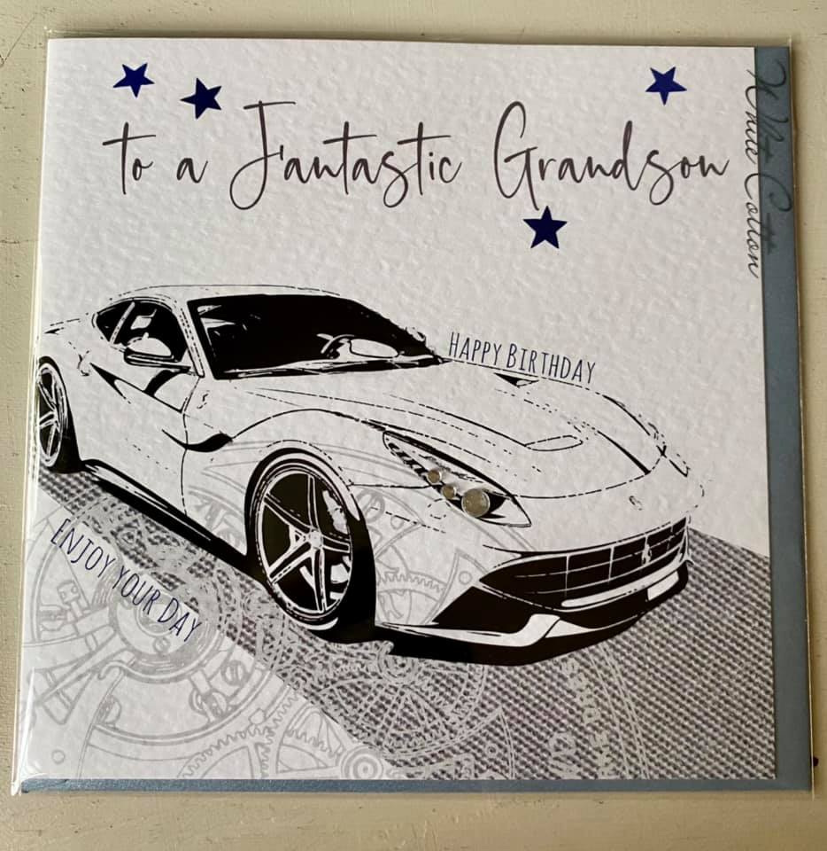 White Cotton Grandson Birthday Card - S185-GS