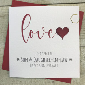 White Cotton Son & Daughter In Law Anniversary Card - S160
