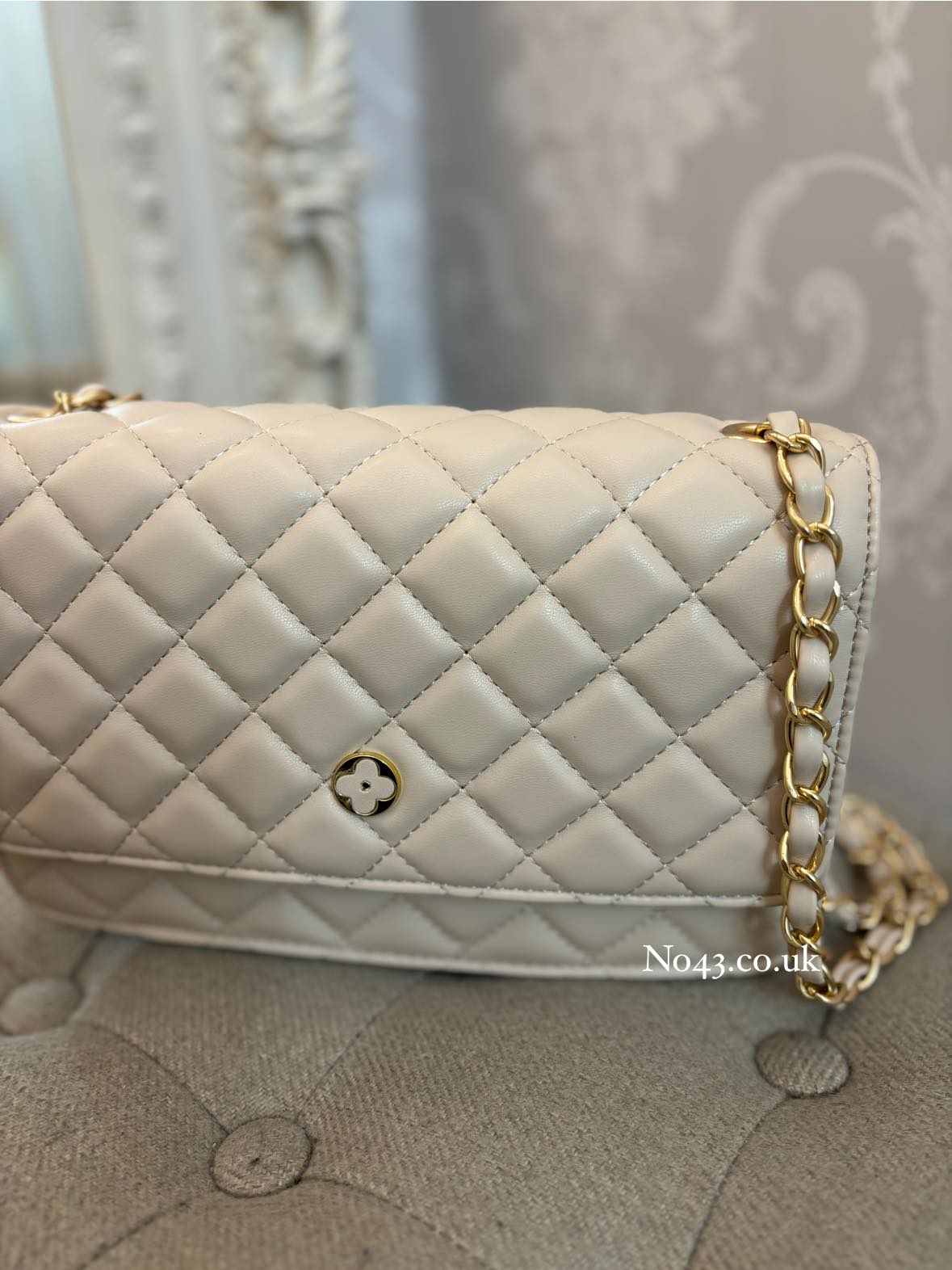 Alhambra (Designer Inspired) Quilted Handbag 6028 - Nude - Image 5