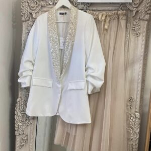 Caterina Sequinned Collar Jacket - Cream/Ivory