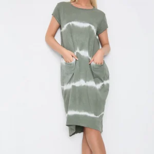 Georgie Tie Die Soft Italian Cotton Dress - Khaki