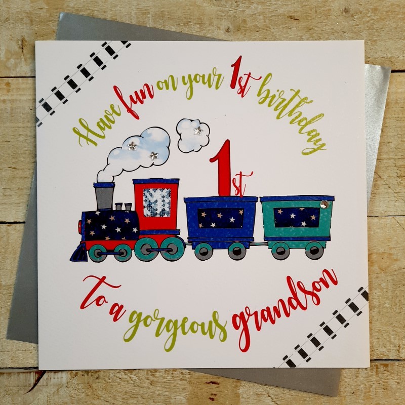 White Cotton Grandson 1st Birthday Card - XR4-1