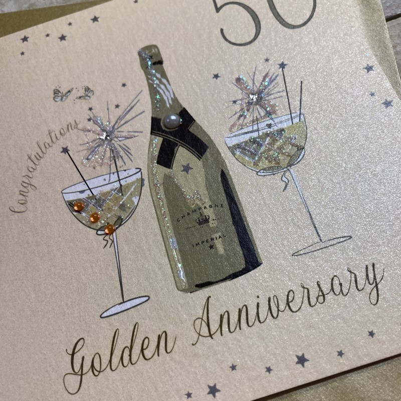 White Cotton Golden Wedding Anniversary Card - XDAA50 - Image 2