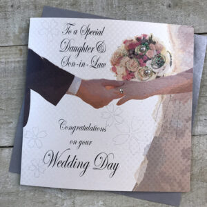 White Cotton Daughter & Son In Law Wedding Card - XLL248-DS