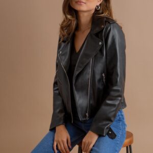 Michelle Faux Leather Biker Jacket - Black