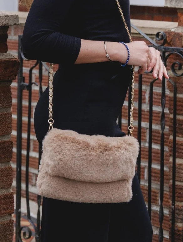 Ellie Faux Fur Handbag - Olive - Image 2