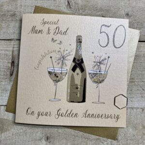 White Cotton Mum & Dad Golden Wedding Anniversary Card - DAA50M