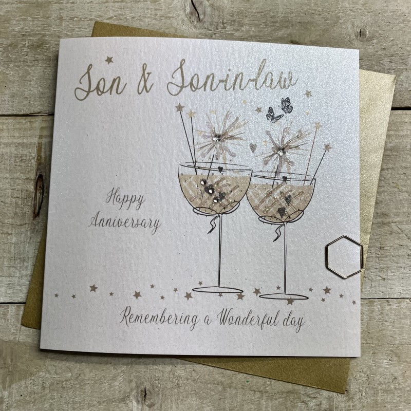 White Cotton Son & Son In Law Anniversary Card - D364