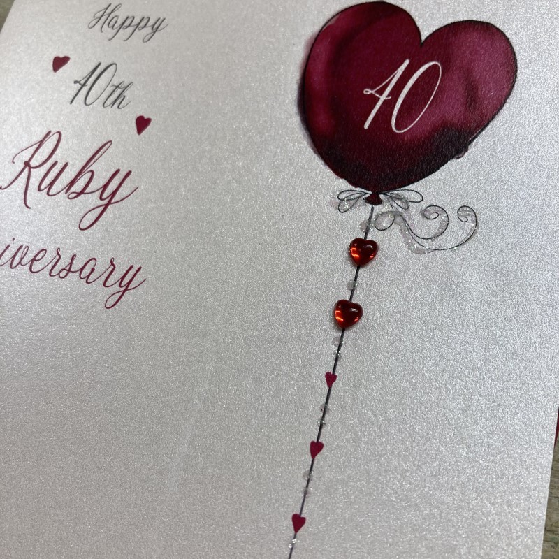 Ruby Ann Card White Cotton Ruby Anniversary Card – DH40 – HUGS & KISSES