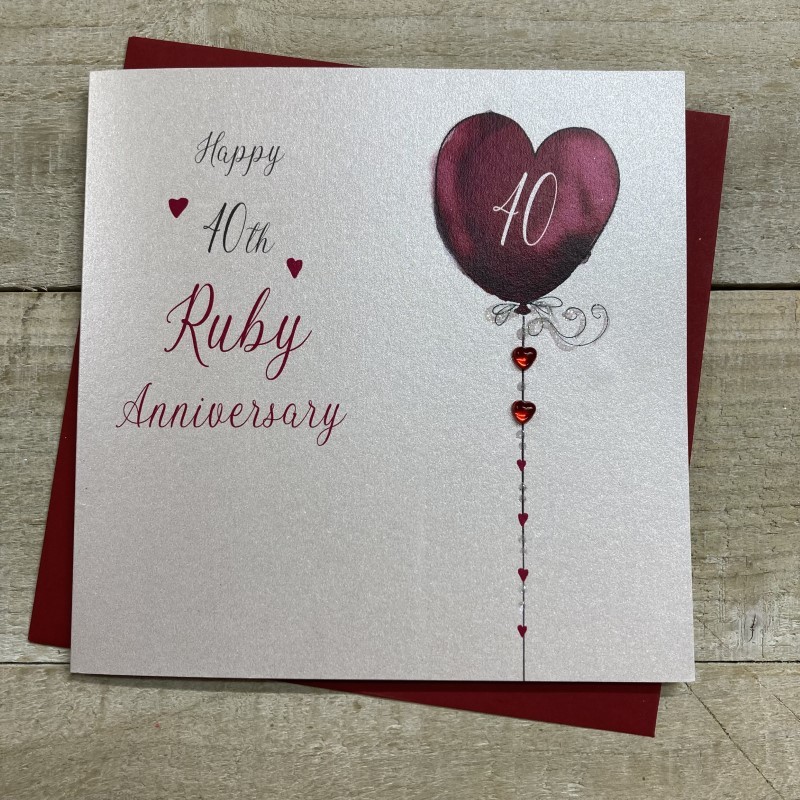 Ruby Ann Card White Cotton Ruby Anniversary Card – DH40 – HUGS & KISSES