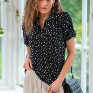 Jodie Half Button Top - Black/White