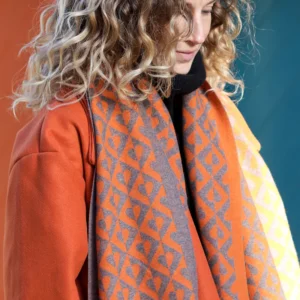 Hearts Fringed Reversible Scarf Orange/Grey  - 52734