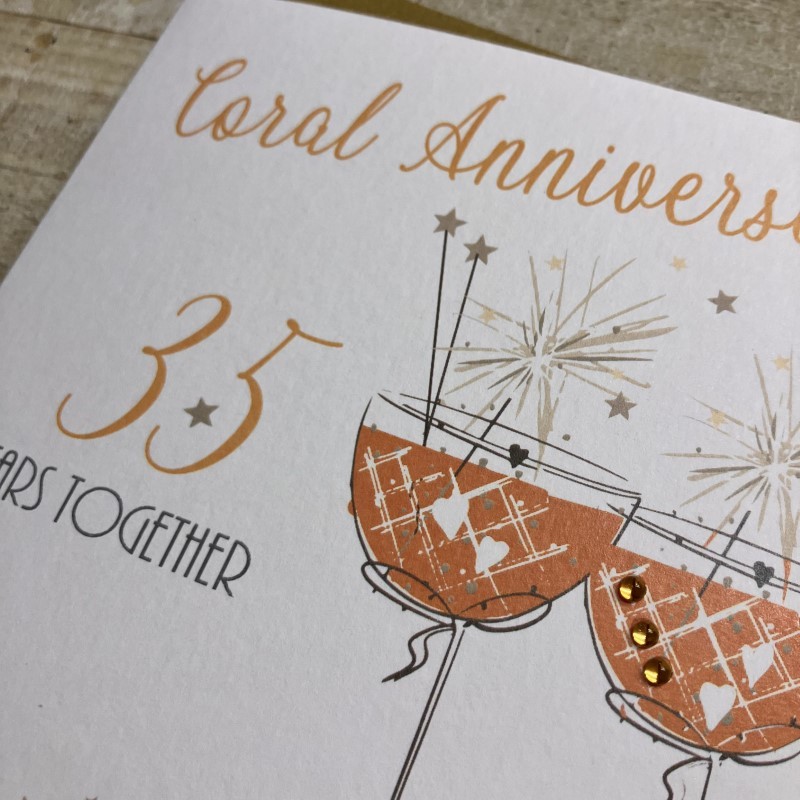 White Cotton Coral Anniversary Card - SAA35 - Image 2