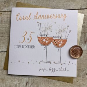 White Cotton Coral Anniversary Card - SAA35