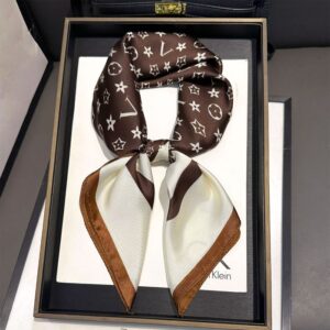 Monogram Print Silky Scarf F785 - Chocolate