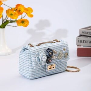 Coco Tweed Applique (Designer Inspired) Bag 3114 - Blue