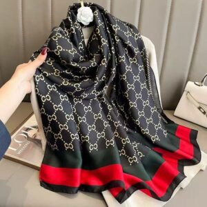 CC Print (Designer Inspired) Silky Scarf 318 - Black/Gold/Red
