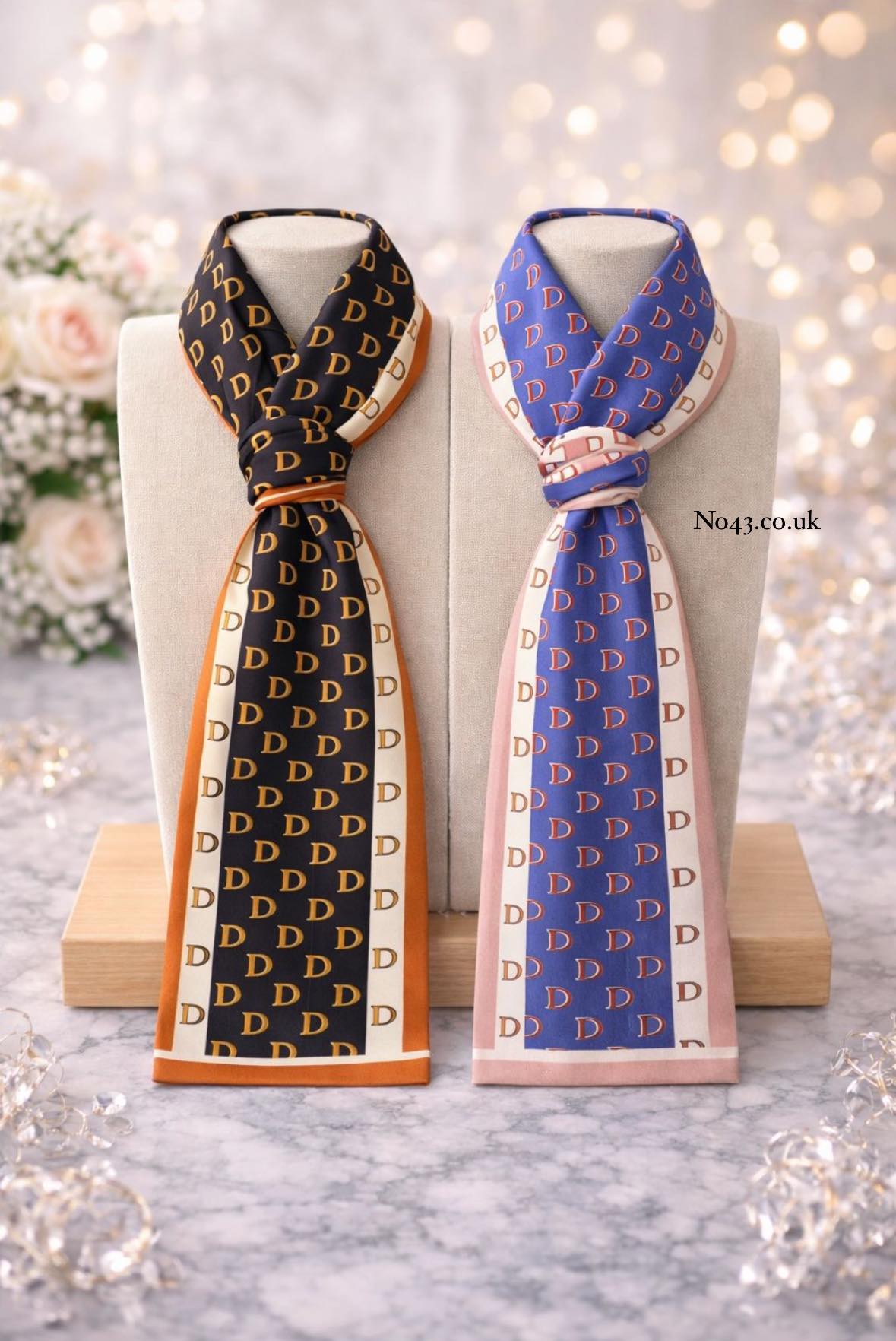 Christian D Print Twilly Scarf - Blue & Pink - Image 2