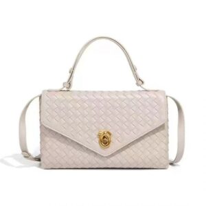 Knot Lock (Designer Inspired) Woven Top Handle Bag 2162 - Cream