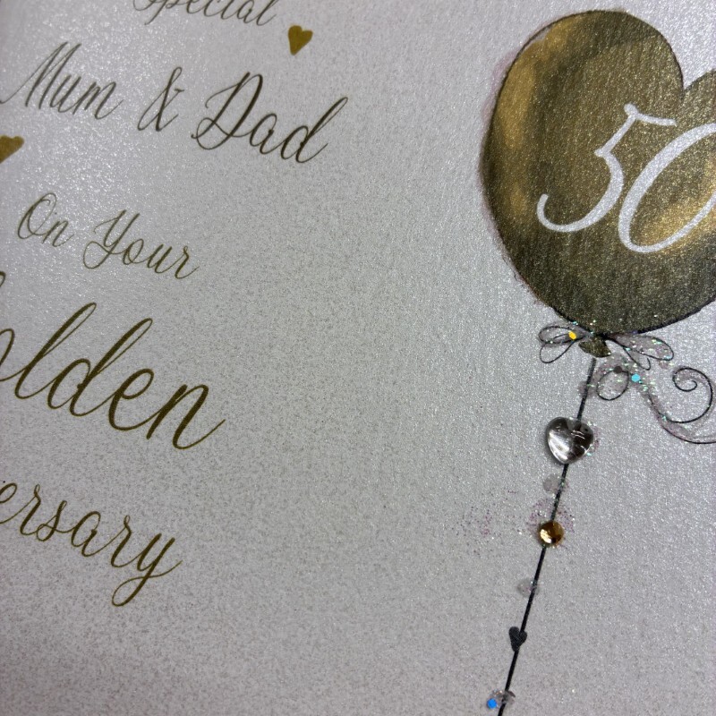 White Cotton Mum & Dad Golden Wedding Anniversary Card - DH50-M - Image 2
