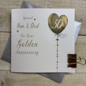 White Cotton Mum & Dad Golden Wedding Anniversary Card - DH50-M