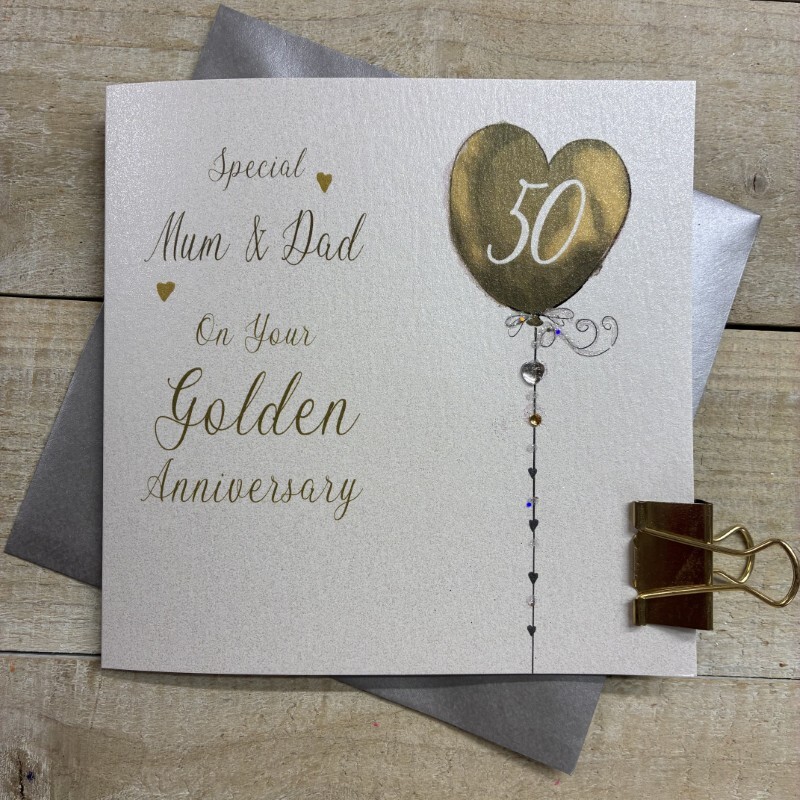 White Cotton Mum & Dad Golden Wedding Anniversary Card - DH50-M