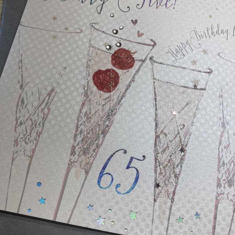 White Cotton 65th Birthday Card - BFS65 - Image 2