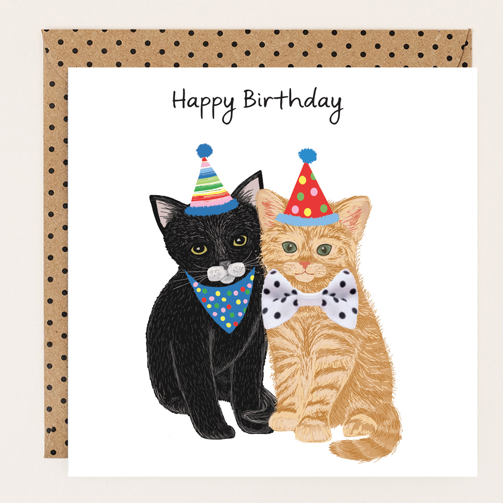 Apple & Clover Cats Birthday Card - BW107