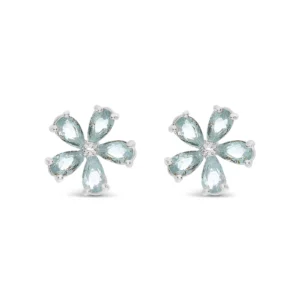 Lanes Aqua Flower Silver Plated Stud Earrings - A14