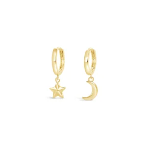 Lanes Gold Plated Moon & Star Hoop Earrings - A48