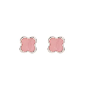 Lanes Clover Silver Plated Stud Earrings Pink - A56