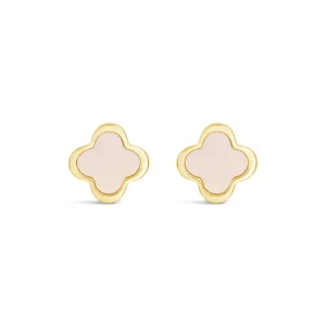 Lanes Clover Gold Plated Stud Earrings Cream - A57