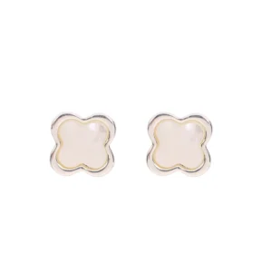 Lanes Clover Silver Plated Stud Earrings Ivory - A58