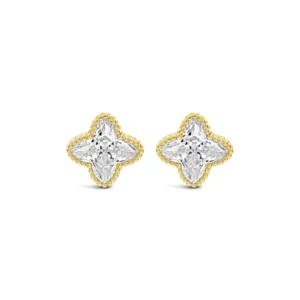 Lanes Gold Plated Clover Cubic Zirconia Stud Earrings - A65